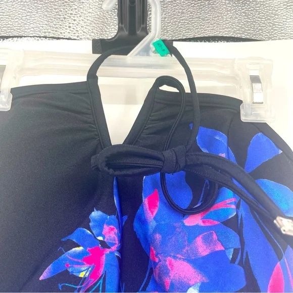 Calvin Klein NWT Floral Black and Blue Halter tie One Piece Size 6